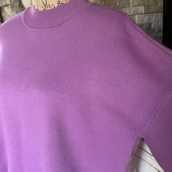 Zenana lavender mock neck bell sleeve sweater side slits slight hi-lo - Picture 6 of 16